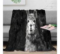 CTJQHVKZ 3D Imprimé Wet Llama Visage Couverture Microfibre Toutes Saisons Literie Noir and White Wildlife Plaid Chaud Lavable en Machine pour Propriétaires Familles Adultes 80×90inch(200x230cm)