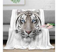 CTJQHVKZ 3D Imprimé White Tiger Visage Couverture Microfibre Literie Douce Chaude Sauvage Animal Portrait Plaid Confortable Légère pour Étudiants Colocataires Jeunes Adultes 70×80inch(180x200cm)