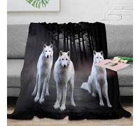 CTJQHVKZ 3D Imprimé White Wolves Plaid de Voyage Microfibre Literie Sauvage Forest scène Couverture Moelleuse Inaltérable Infroissable pour Adultes Jeunes Couples 80×90inch(200x230cm)