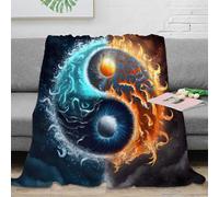 CTJQHVKZ 3D Imprimé YinYangFireWater Jeté de Lit Microfibre Literie Chaud FantasyArtStyle Couverture Antistatique Infroissable pour Adultes Enfants Propriétaires 60x80inch(150x200cm)