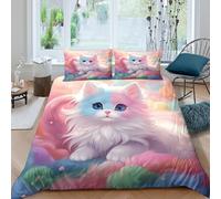 CTJQHVKZ Chat Pastel Arc-en-Ciel Drap-Housse Microfibre Impression 3D Nuage Coloré Décoratif Protège-Matelas Lavable Chambre Étudiant Single（135x200cm）