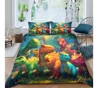 CTJQHVKZ Dinosaures colorés Drap-Housse Microfibre Impression 3D Protège-Matelas antidérapant décoratif Lavable pour Chambre, dortoir, Cadeau Single（135x200cm）