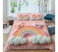 CTJQHVKZ Drap Housse Arc-en-Ciel Rose 3D Microfibre Imprimé Ours Nuage Bed Cover pour Chambre Étudiant Dortoir Protection Matelas Décor Single（135x200cm）
