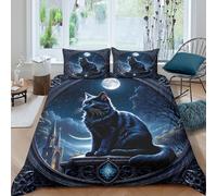 CTJQHVKZ Drap Housse Chat au Clair de Lune Microfibre Respirant Impression 3D Château Gothique Bed Cover Cadeau Chambre Étudiant Single（135x200cm）