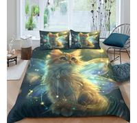 CTJQHVKZ Drap Housse Chat féerique Microfibre 3D Printed Ailes de fée Anti-poussière Lavable décoration Chambre Appartement Cadeau Single（135x200cm）