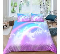 CTJQHVKZ Drap Housse imprimé 3D Nuage Arc-en-Ciel Microfibre Rose Bleu Ciel Protection Matelas Chambre ado Adulte décor Single（135x200cm）