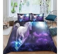 CTJQHVKZ Drap-Housse Licorne Blanche Impression 3D Microfibre Violet Galaxie Housse de Matelas Antidérapant pour Chambre Maison Décoration Single（135x200cm）