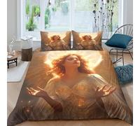 CTJQHVKZ Drap Housse Lumière Angélique Microfibre Douce Fitted Sheet Impression 3D Déesse Dorée Protège-Matelas pour Chambre, Cadeau Décoratif Single（135x200cm）