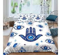 CTJQHVKZ Drap-Housse Main de Fatima 3D imprimé Microfibre Bleu Œil Protecteur Surmatelas Décor Chambre Cadeau Maison Mariage Single（135x200cm）