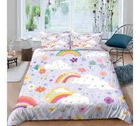CTJQHVKZ Drap Housse Microfibre Arc-en-Ciel Nuage 3D Imprimé Motif Fleurs Décoratif Protection Matelas Lavable Chambre Cadeau Polyvalent Single（135x200cm）