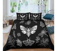 CTJQHVKZ Drap Housse Microfibre Noir imprimé 3D Gothic Moth Insecte Crâne, Protection Matelas décor Chambre Cadeau Single（135x200cm）