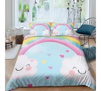 CTJQHVKZ Drap Housse Nuage Arc-en-Ciel 3D imprimé en Microfibre Cœurs Pastel Protection Matelas Décoration Chambre Domicile Lavable Facile Single（135x200cm）