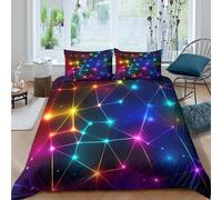 CTJQHVKZ Drap Housse Réseau d'Étoiles Néon Microfibre Impression 3D Cosmic Lights Protège-Matelas Décor Chambre Antidérapant Lavable Single（135x200cm）