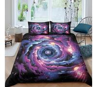 CTJQHVKZ Housse de lit imprimée 3D Voûte étoilée Galaxie Microfibre Douce nébuleuse Cosmique Drap-Housse antidérapant Lavable Chambre étudiant Cadeau Single（135x200cm）
