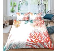 CTJQHVKZ Housse de Matelas Corail 3D imprimé Microfibre décor algues Orange Bleu Lavable antidérapant Chambre Maison Appartement Single（135x200cm）