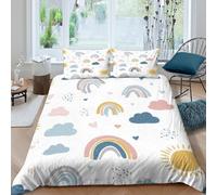 CTJQHVKZ Housse de Matelas Microfibre Arc-en-Ciel Nuage 3D Printed Couleurs Pastel Protection Lit Décor Chambre Cadeau Single（135x200cm）