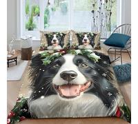 CTJQHVKZ Housse de Matelas Microfibre Border Collie Chien Impression 3D Décor Noël Protège-Matelas Chambre Cadeau Original Lavable Single（135x200cm）