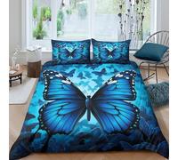 CTJQHVKZ Housse de Matelas Papillon Bleu Microfibre Impression 3D Parure de Lit Décor Chambre Protection Literie Université Cadeau Single（135x200cm）