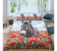 CTJQHVKZ Microfibre Douce Anes Champ de Coquelicots Drap Housse 3D Printed Impression Rouge Bed Cover pour Chambre Cadeau Décor Single（135x200cm）