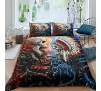 CTJQHVKZ Microfibre Douce Crâne Plume Indienne Drap Housse Impression 3D Protection Matelas Cadeau Décor Chambre Maison Single（135x200cm）