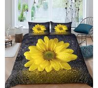 CTJQHVKZ Microfibre Douce Daisy Jaune Housse de Matelas 3D imprimée Motif Gouttes d’Eau Protection décor Chambre Cadeau Pendaison de crémaillère Single（135x200cm）