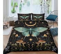 CTJQHVKZ Microfibre Douce Feuille de lit Moth et Lune Impression 3D Housse de Matelas Champignon Forêt Noire pour Cadeau Maison Single（135x200cm）