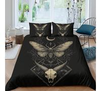 CTJQHVKZ Microfibre Douce Gothic Moth Drap-Housse Crâne 3D imprimé Noir Protège-Matelas Décor Chambre Cadeau Single（135x200cm）