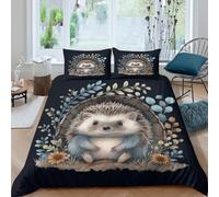 CTJQHVKZ Microfibre Douce Hérisson Fleuri Drap-Housse 3D imprimé Forêt Tournesol Protège-Matelas antidérapant Lavable pour Chambre coloc Cadeau Single（135x200cm）