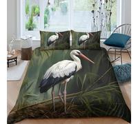 CTJQHVKZ Microfibre Douce Housse de Matelas Cigogne Blanche 3D Imprimé Marais Naturel Protection Lit Cadeau Décoration Chambre Single（135x200cm）