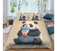CTJQHVKZ Microfibre Douce Housse de Matelas Panda Bubble Tea Impression 3D décorative Lavable, Protection lit Chambre Cadeau Single（135x200cm）