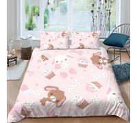 CTJQHVKZ Microfibre Douce Lapin Mignon Drap Housse Impression 3D Gourmandises Roses Décor Chambre Cadeau pour Mariage Anniversaire Single（135x200cm）