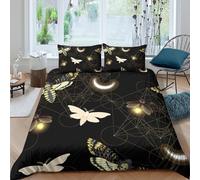 CTJQHVKZ Microfibre Douce Noir Motif Moth Moon Fitted Sheet imprimé 3D Lueur Firefly Bed Cover déco Chambre, Lavable, Cadeau Appartement Single（135x200cm）