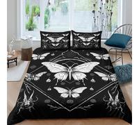 CTJQHVKZ Microfibre Douce Papillon Noir Blanc Drap-Housse 3D imprimé Gothic Moth Housse de Matelas Cadeau Maison Chambre d'amis Toutes Occasions Single（135x200cm）