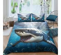 CTJQHVKZ Microfibre Douce Requin océan Drap-Housse Impression 3D Housse de Matelas prédateur Marin pour Cadeaux Pendaison crémaillère Anniversaire Mariage Single（135x200cm）