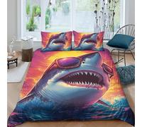 CTJQHVKZ Microfibre Douce Requin Soleil Couchant Drap-Housse 3D Printed Couverture de Lit pour Cadeau Maison Mariage Anniversaire Single（135x200cm）