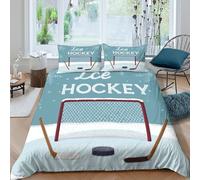 CTJQHVKZ Microfibre Doux Bleu Hockey sur Glace Drap-Housse Impression 3D But Filet Couvre-lit Cadeau Maison Chambre étudiant Facile Entretien Single（135x200cm）