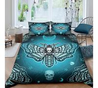 CTJQHVKZ Microfibre Doux Gothique Skull Moth Drap-Housse Impression 3D Bleu Noir Couvre-lit pour Cadeau Pendaison de crémaillère Mariage Anniversaire Single（135x200cm）