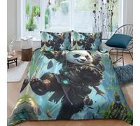 CTJQHVKZ Microfibre Doux Kung Fu Panda Drap-Housse Impression 3D forêt de Bambou lit Cadeau décoration Chambre étudiant Maison Single（135x200cm）
