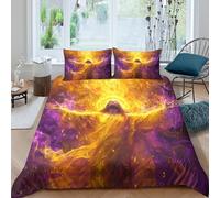 CTJQHVKZ Microfibre Doux Phoenix Flamme Drap Housse Impression 3D Nébulosité Orange Violette Protège-Matelas pour Cadeau Maison Mariage Single（135x200cm）