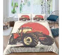 CTJQHVKZ Microfibre Doux Tracteur Rouge Drap Housse Impression 3D Champ agricole Housse de Matelas antidérapant Lavable décoration Chambre Cadeau Single（135x200cm）