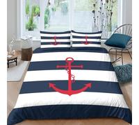 CTJQHVKZ Microfibre Drap-Housse Doux à Rayures Marines Ancre 3D imprimé, Protection Matelas décorative Facile à Entretenir pour Chambre Cadeau Single（135x200cm）