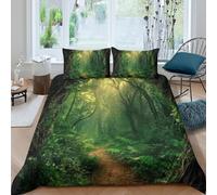 CTJQHVKZ Microfibre Forêt Mystique Housse de Matelas Fitted Sheet Impression 3D Sentier Boisé Décor Cadeau Maison Mariage Anniversaire Single（135x200cm）
