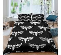 CTJQHVKZ Microfibre Noir Doux Skull Moth 3D Printed Drap-Housse Impression Insecte Gothic Bed Cover pour Chambre Cadeau décoration Single（135x200cm）