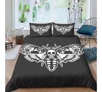 CTJQHVKZ Microfibre Noir Skull Moth Drap-Housse 3D imprimé Gothic Bed Cover pour Chambre Maison Cadeau déménagement Mariage Single（135x200cm）