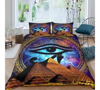 CTJQHVKZ Parure de lit Œil d'Égypte 3D imprimée Drap-Housse Microfibre Pyramide Bleu Or Protection Matelas Cadeau Décoration Lavable Antipoussière Single（135x200cm）