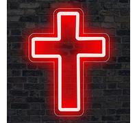 CTLNEON Jésus Croix Néon Signes LED Signes Croix Lampe de Décoration Lumière Néon Croix Signe pour Mur Chambre à Coucher Décoration Chrétienne Chambre Religieuse Chambre d'enfant (Rouge)
