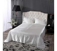 CTOBB Luxe 100% Satin Soie Blanc 1 Pièce Drap Plat Silky Queen King Draps Draps Chambre, Blanc, 170 cm x 230 cm