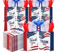 Ctosree Lot de 48 sacs cadeaux de remerciement pour vétérans, 105 sacs en papier de soie rouge, bleu, blanc avec poignées pour fête patriotique du 4 juillet