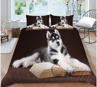 CTQTZ Animaux Housse de Couette 1 Personnes 140x200 Enfant Chien Husky Parure de Lit en Microfibre avec Taie d'oreiller Adolescent Fille Belle Husky Ensemble de literie