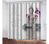 CTQTZ Bouddhisme Rideaux occultants Lot de 2 Statue de Bouddha Rideaux Opaques Moderne 264x242 cm (Largeur x Hauteur) Rideaux avec Oeillets pour Chambre d'enfant
